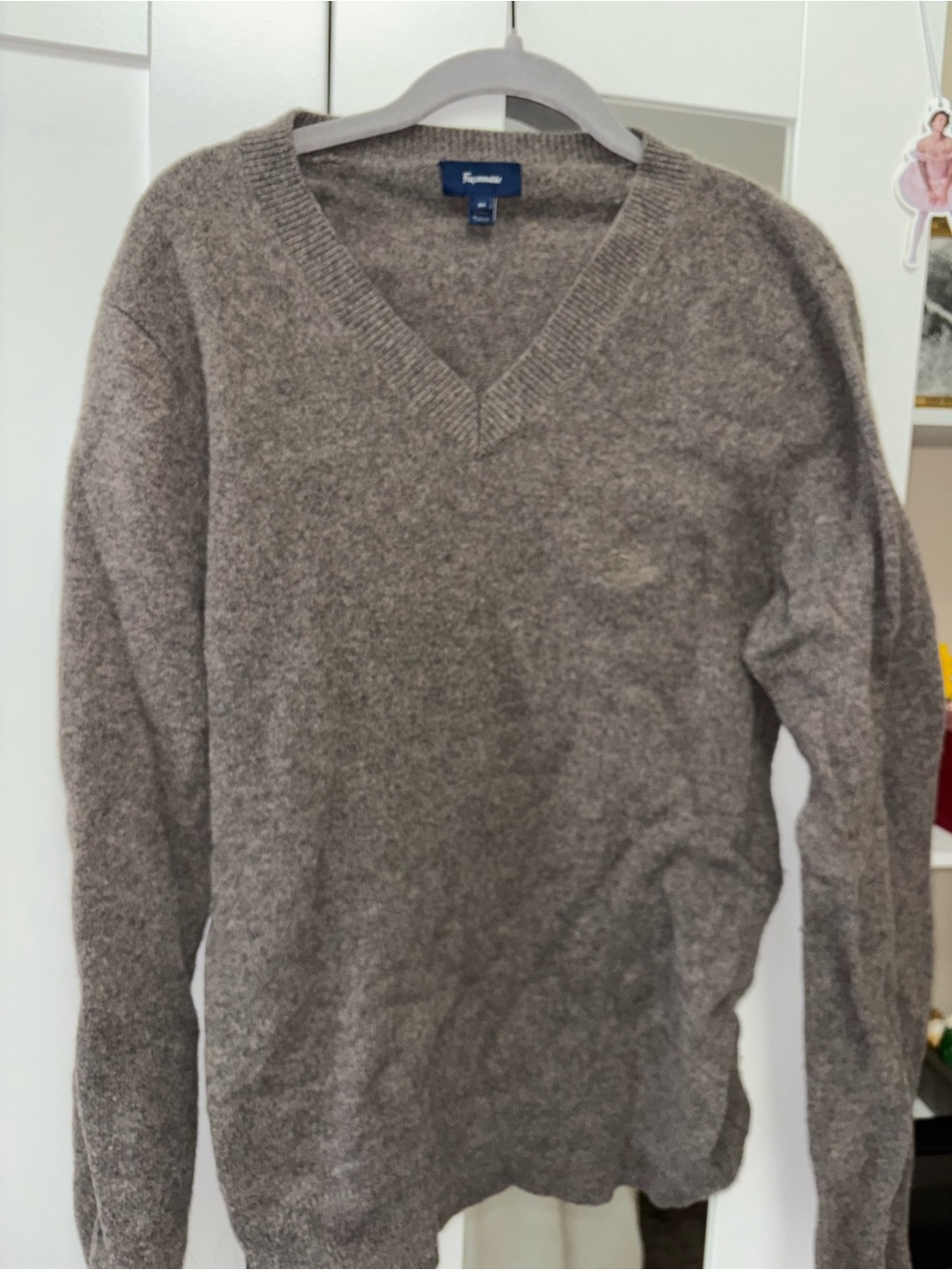 Faconnable Men's V-Neck Heathered Taupe Sweater